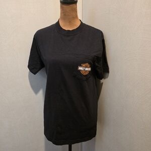 Harley-Davidson Black Tee with Orange Shield Pocket Logo